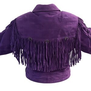 Vibrant Vintage Byrnes & Baker Purple Fringe Leather Western Jackets Size S